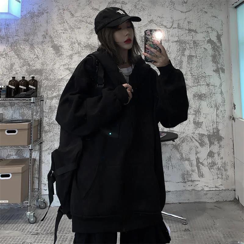 【Yuki】Áo khoác nỉ hoodie nữ zip form rộng màu xám đậm trẻ trung năng động | BigBuy360 - bigbuy360.vn