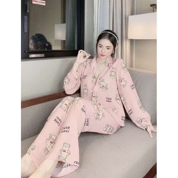 Đồ bộ nữ lụa mango tay dài cổ sơ mi QUEEN