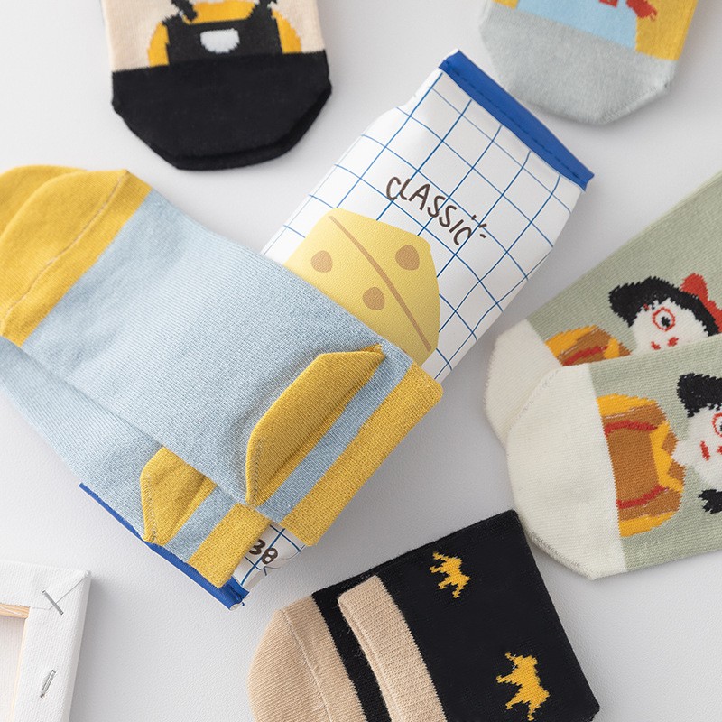 Tất cổ thấp nữ In hình hoạt hình Cute Dễ thương Cổ thuyền Vớ nữ cổ ngắn Hoạt hình Chất Cotton