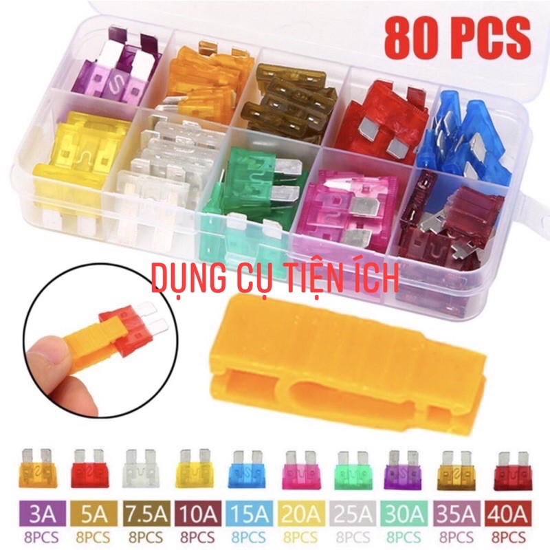 Set 80 Cầu Chì 12V 3A~40A Cho Xe Ôtô