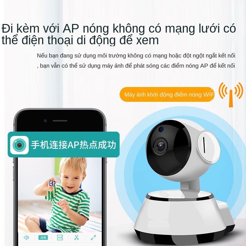 Camera kết nối với điện thoại di động mạng wifi không dây từ xa nhìn ban đêm độ nét cao Màn hình xoay 360 trong nh