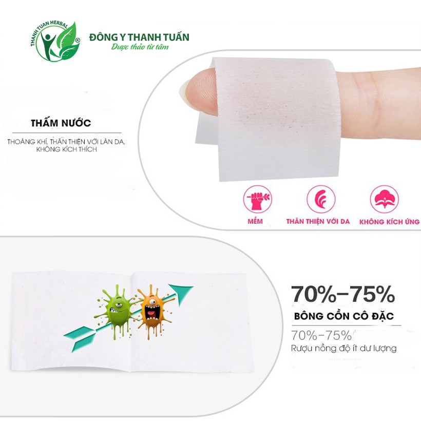 Combo 2 Hộp Bông Tẩm Cồn Khô Tanaphar (Alcohol Swabs) - Sát Trùng Vết Tiêm, Vết Thương