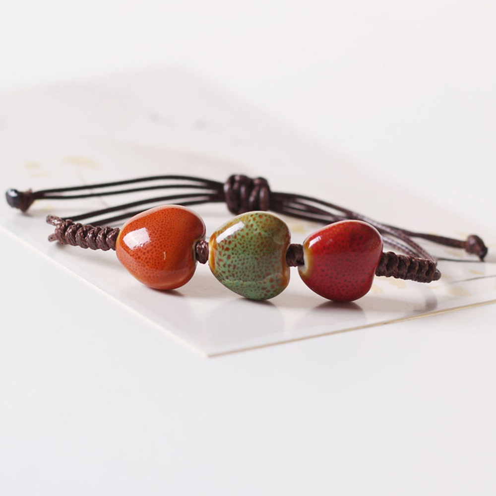 Vòng Tay Dây Bện Phối Hạt Sứ Mặt Vuông Tròn Phong Cách Retro Thời Trang