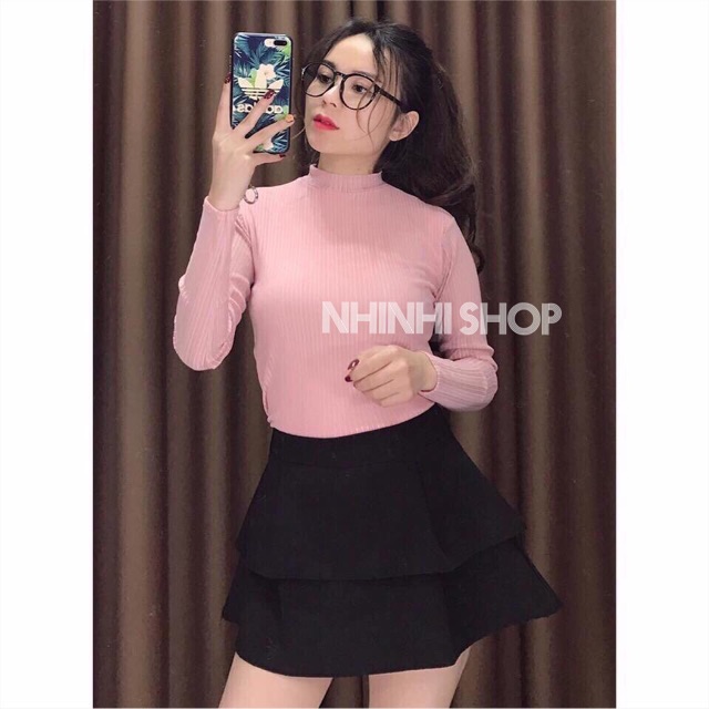 Áo nhũ cổ 3P dáng ôm dài tay, Áo kiểu vải nhũ cổ cao siêu đẹp NT0892 - NhiNhi Shop