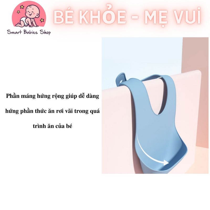 Yếm Ăn Dặm Silicon Siêu Mềm, Có Máng Hứng Đồ Ăn Tiện Lợi