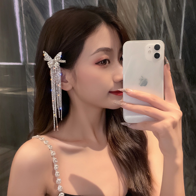 Kẹp Tóc Tua Rua Hình Bướm Đính Đá Lấp Lánh Thời Trang Cho Nữ