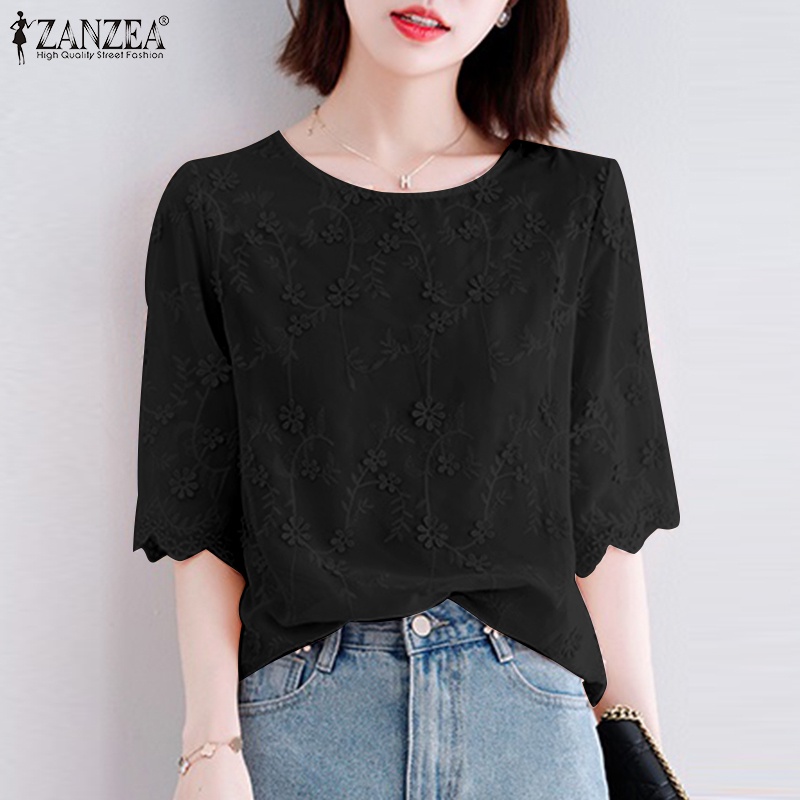 Zanzea Áo Thun Nữ Ngắn Tay Cổ Tròn Thêu Hoa Thời Trang