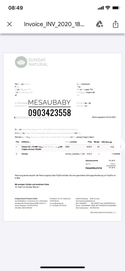 Vitamin D3K2 MK7 Sunday Natural Đức Chai 20ml