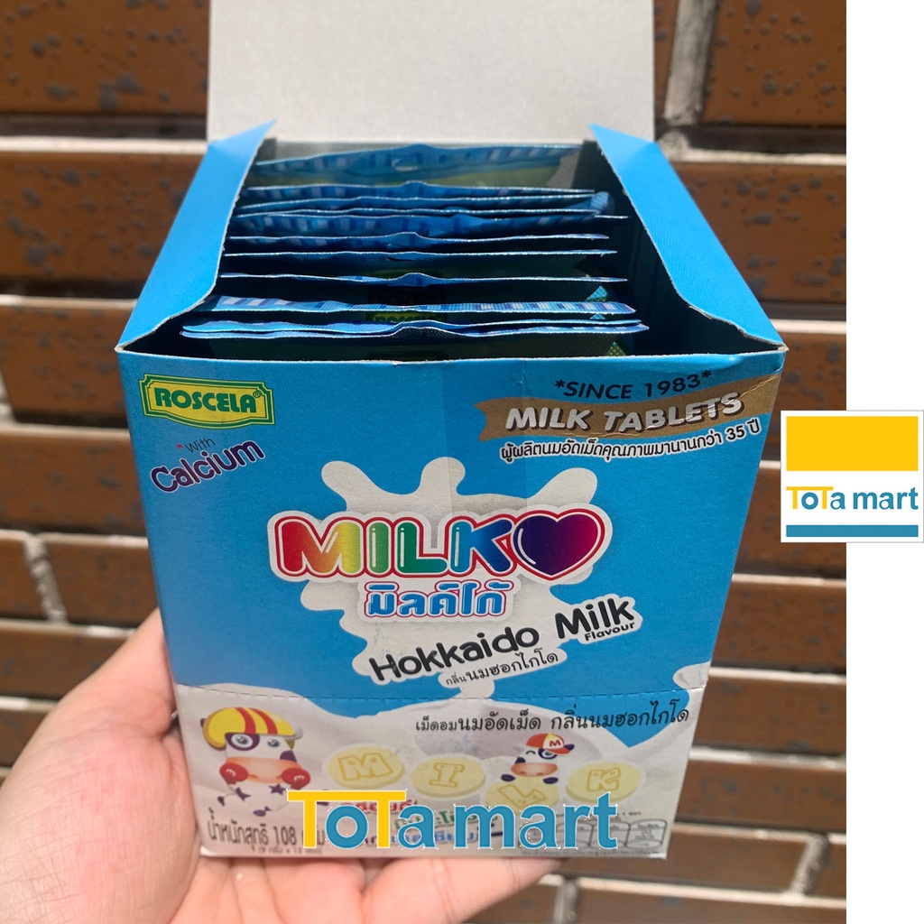 (hsd 09/2023 ) Hộp 12 gói) Kẹo sữa bò Milk Malt tablet ROSCELA Thái Lan 18g. Chính hãng. Viên nén sữa