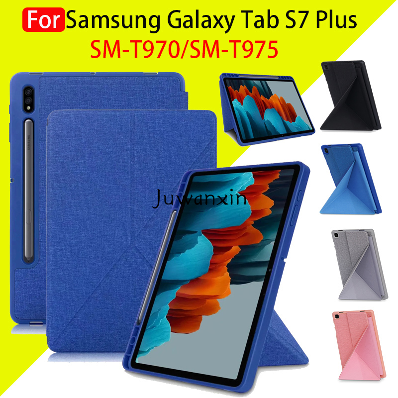 Bao Da Máy Tính Bảng Pc Tự Động Tắt / Mở Màn Hình Thông Minh Kèm Giá Đỡ Chống Rơi Cho Samsung Tab S7 Plus Sm-T970 / Sm-T975 12.4 Inch Ốp