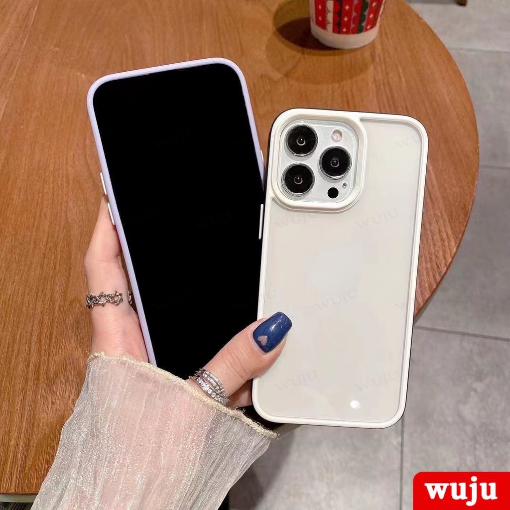 WUJU ốp lưng Khung màu tương phản sang trọng Pha lê trong suốt chống sốc ốp Tương thích cho Compatible For iPhone 11 12 13 14 15 Pro Max XR X XS 7 8 Plus