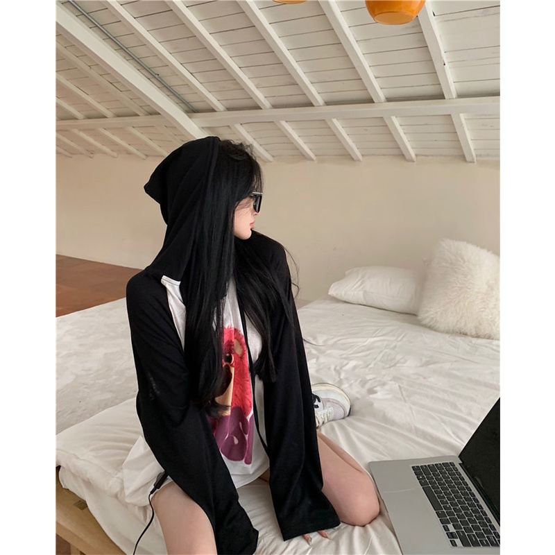 Áo Hoodie Dài Tay Chống Nắng Dáng Rộng In Họa Tiết Thời Trang Mùa Hè Cho Nữ