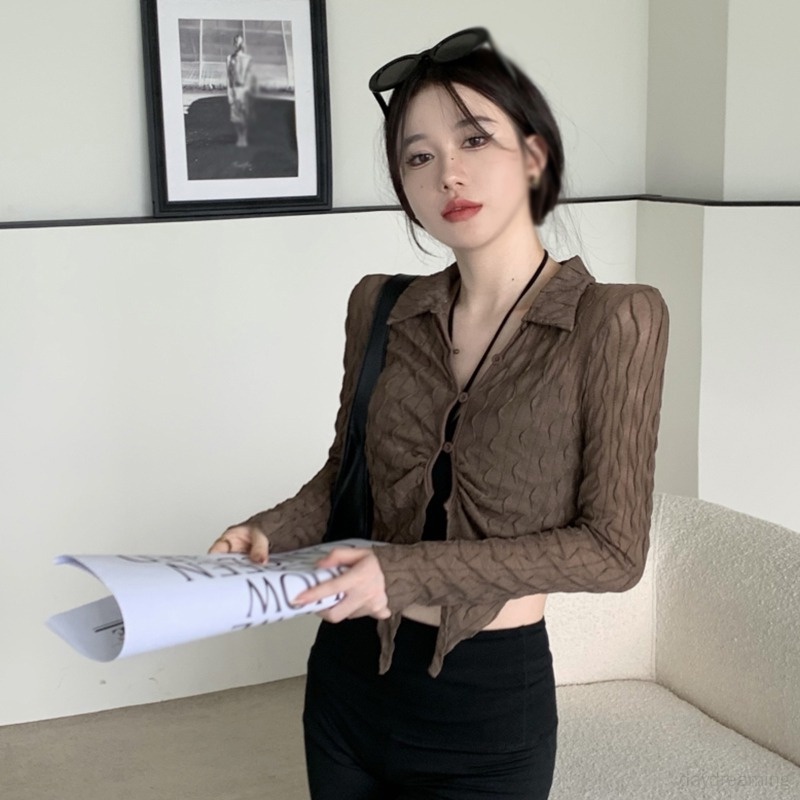 Áo Croptop Tay Dài Chống Nắng Dáng Ôm Phong Cách Hàn Quốc Dành Cho Nữ