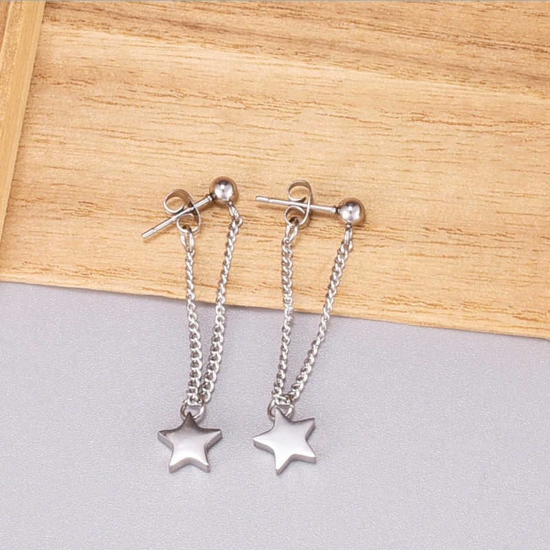 Bông Tai Ngôi Sao Tòn Ten Titan Ko Đen TT 3871 - màu bạc