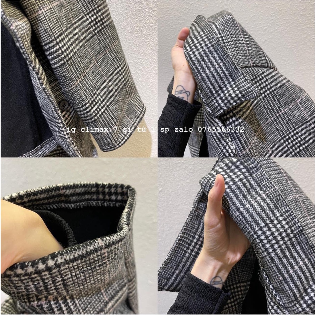Áo khoác dạ kẻ thiết kế tay dài cổ vest  Áo blazer form rộng thời trang Hàn Quốc xuongmaythuhien