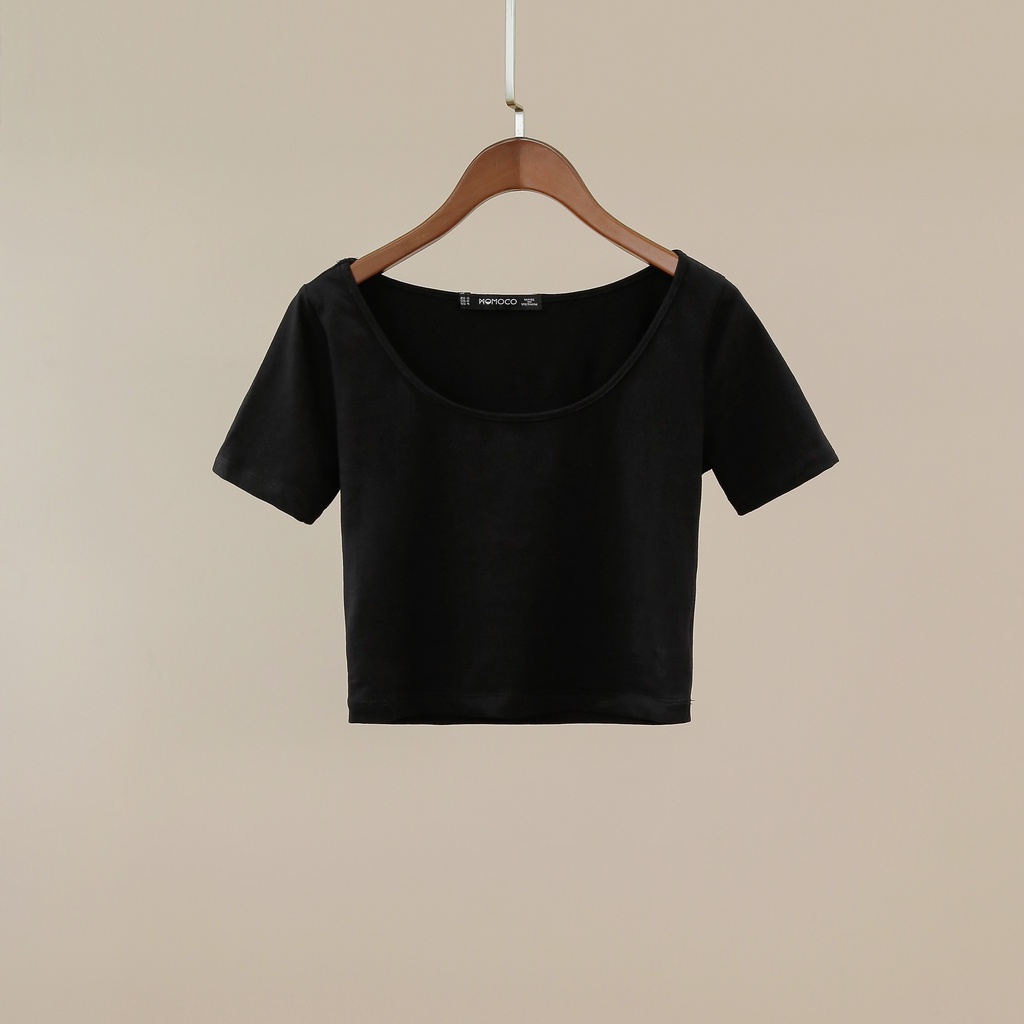 Áo thun croptop cộc tay MOMOCO dáng ôm cổ chữ U, chất liệu cotton co giãn thoáng mát M2908