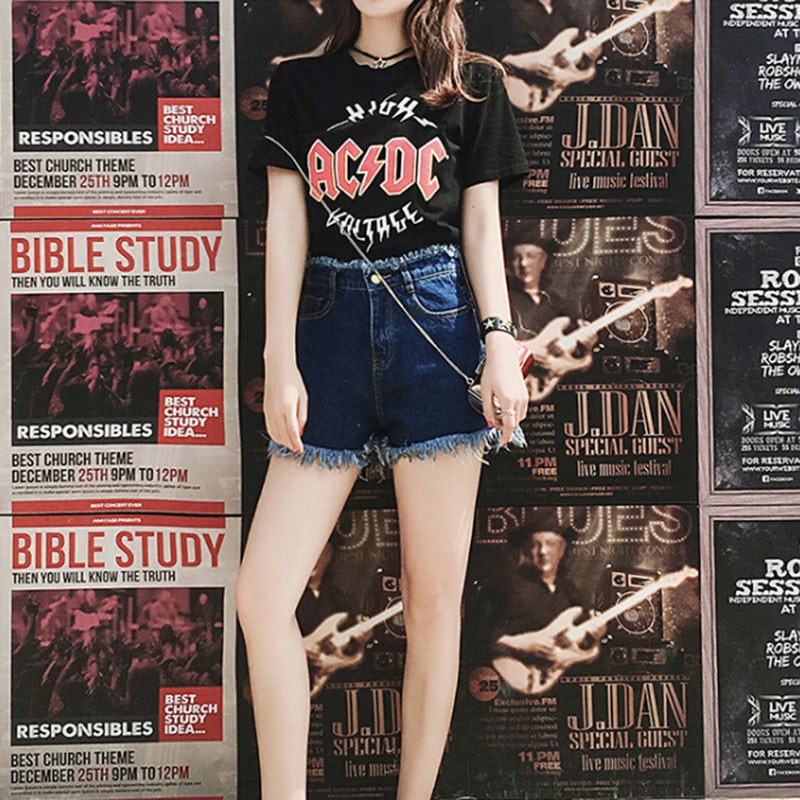 Quần short nữ jeans denim lưng cao thời trang Hàn