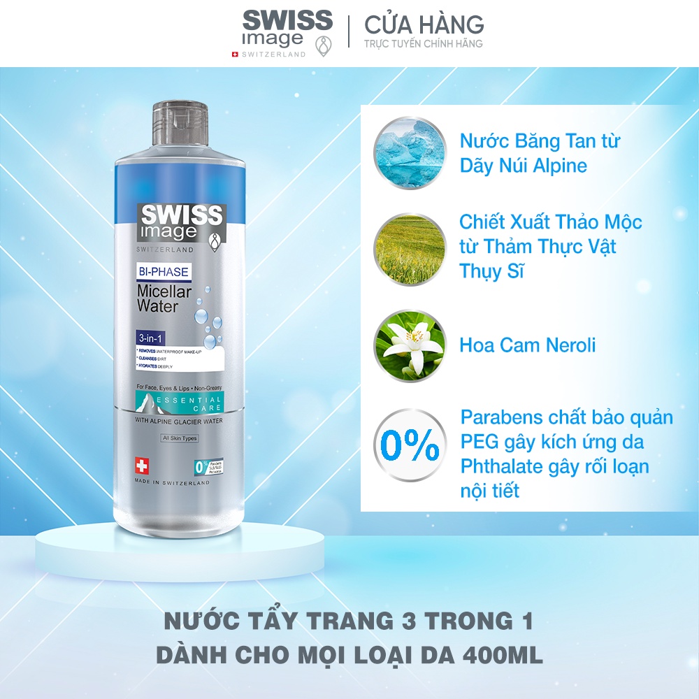 [Mua 1 Tặng 1] Nước tẩy trang 3 trong 1 làm sạch sâu cho mọi loại da Swiss Image Bi-Phase Micellar Water 400ml