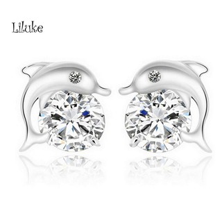 Khuyên tai mạ bạc hình cá heo đính đá sang trọng