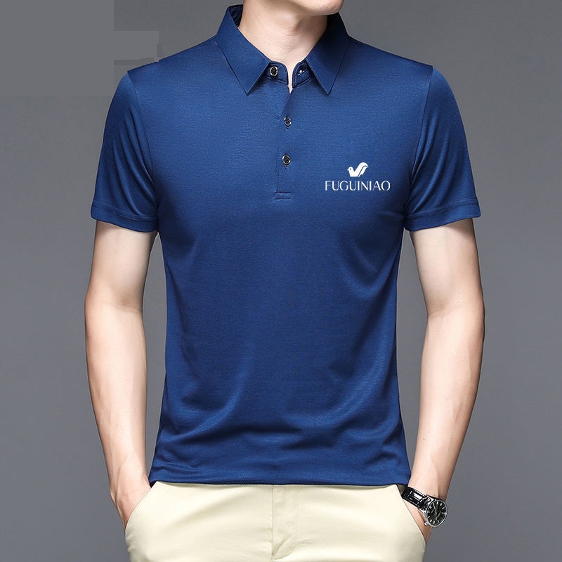 Áo thun polo tay ngắn dáng rộng vải lụa lạnh in họa tiết thời trang mùa hè dành cho nam