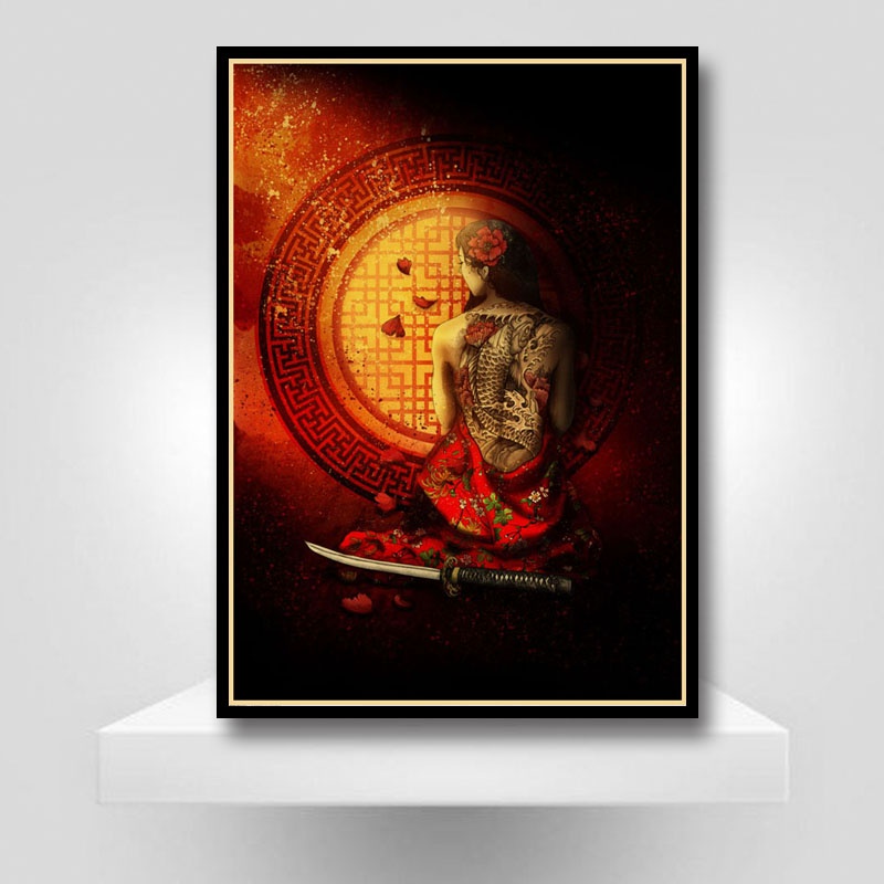 Tranh Treo Tường In Hình Chân Dung samurai Nhật Bản Trang Trí Nội Thất