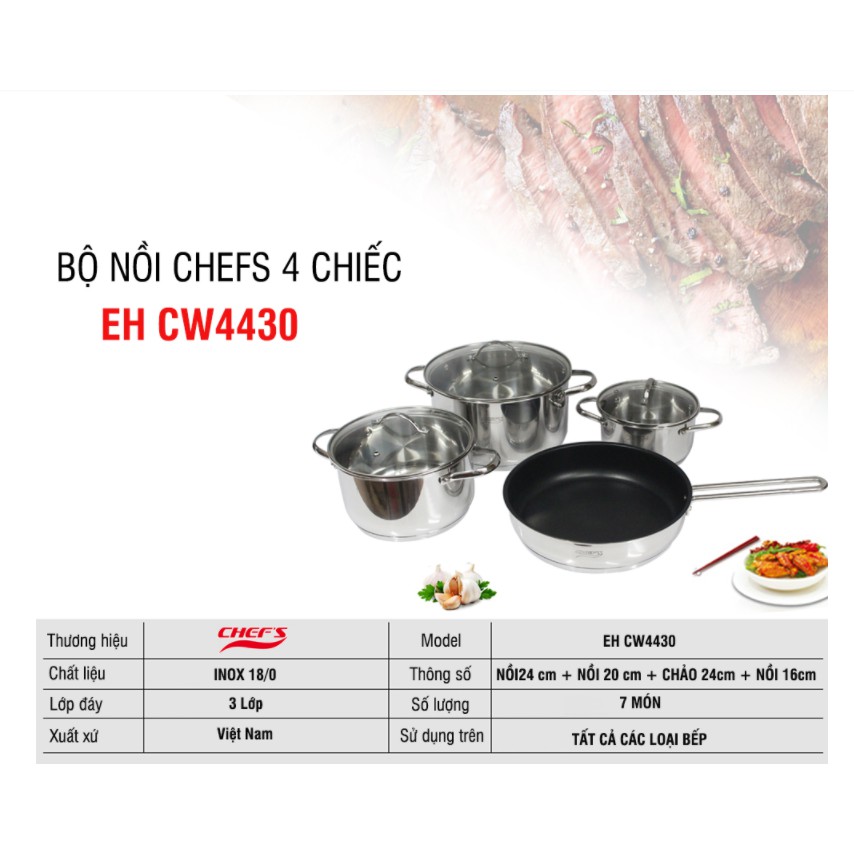 Nồi xoong chảo Chefs EH-CW4430 - Hàng Việt Nam chất lượng cao