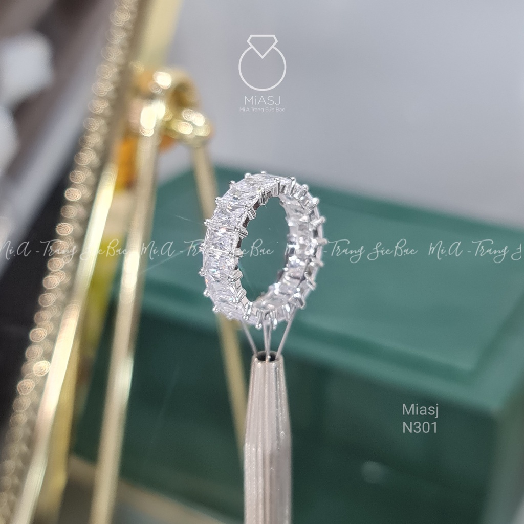 Nhẫn nữ Bạc Ý S925 đính full đá chữ nhật CZ cao cấp MiASJ N301 sang trọng