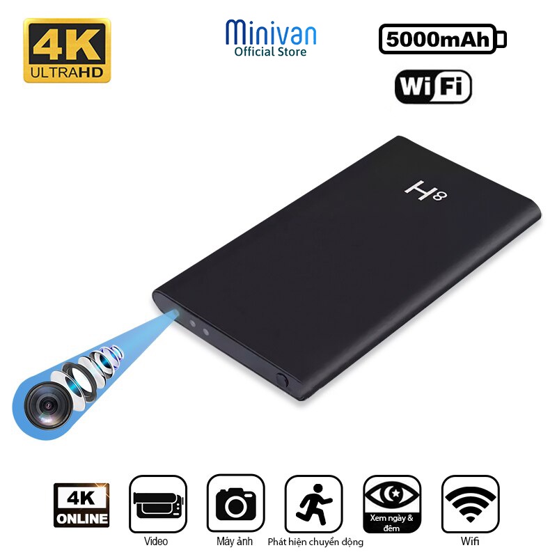 Camera wifi Fullhd 4K không dây sạc dự phòng mini siêu nhỏ kết nối điện thoại camera hành trình Minivan H8
