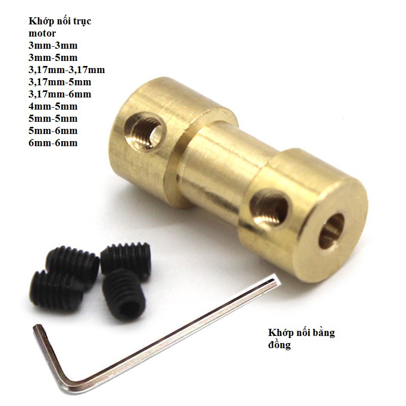 Bộ khớp nối trục bằng đồng kích thước3,17mm-3,17mm;3,17mm-5mm;3,17mm-6mm;3mm-3mm;3mm-5mm;4mm-5mm;5mm-5mm;5mm-6mm;6mm-6mm