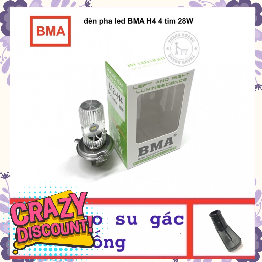 Đèn pha led BMA H4 4 tim 28 W, tặng cao su gác chân chống thanh khang 001000096 006000597