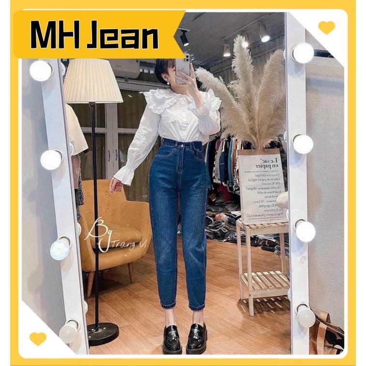 (MH Jean) Quần baggy jean nữ lưng cao nắp túi 1bên màu xanh thời trang H.N.M STORE