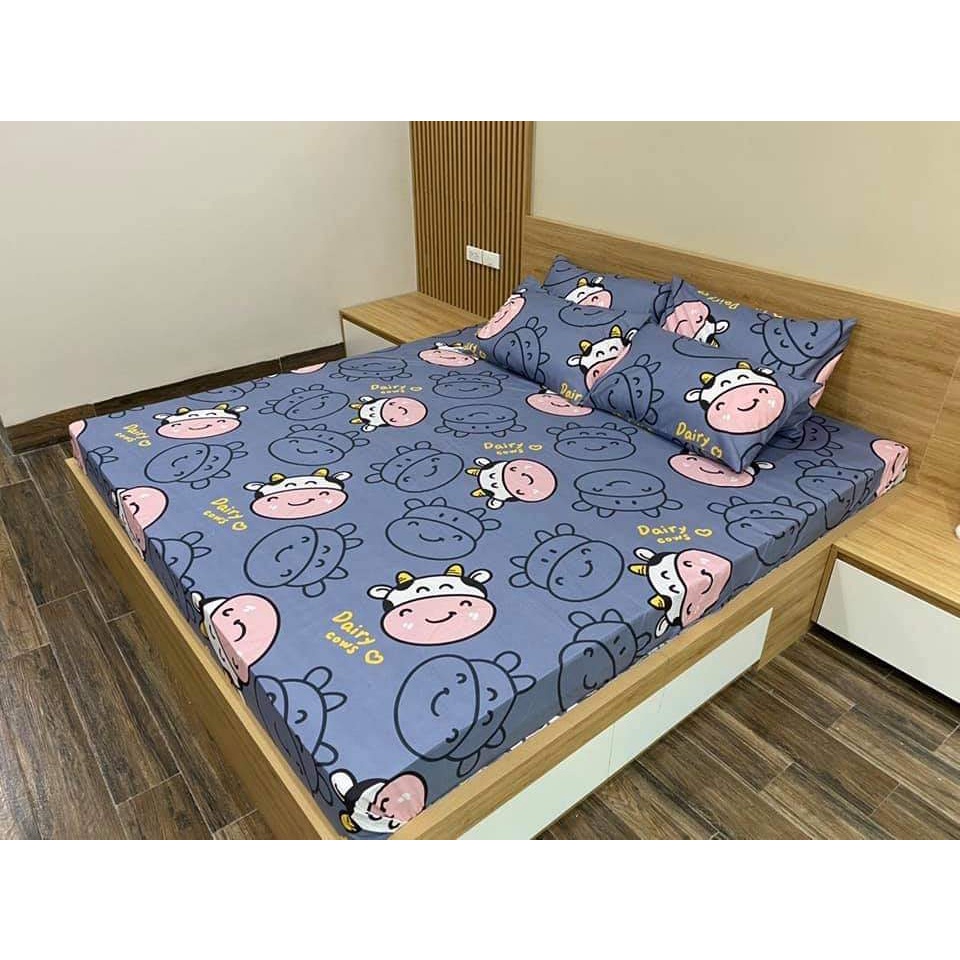 [55k]Bộ Ga Gối 3 Món Bọc Đệm 1m6x2m,được chọn mẫu[bò sữa xanh ]