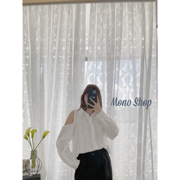 [Mã SKAMLTSM9 giảm 10% đơn 99K] áo sơ mi hở vai dài tay, áo hở vai dài tay sọc cổ đức (ảnh thật/sẵn)