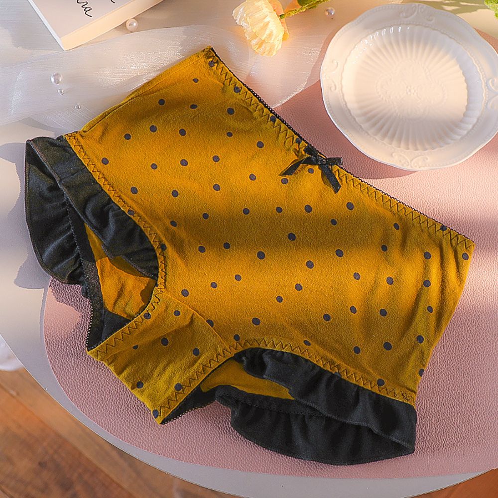 Quần lót cotton lưng cao trong suốt thoáng khí họa tiết chấm bi đính nơ dễ thương cho nữ