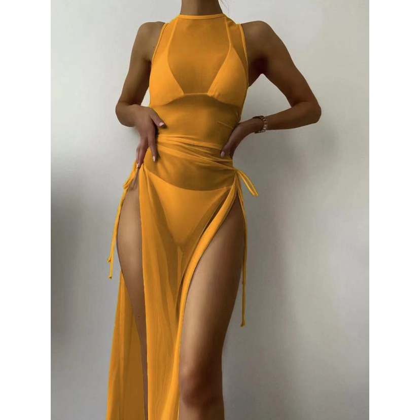 Set Bikini 3 Món Vỏ Lưới Màu Trơn Thời Trang Đi Biển Cho Nữ H457