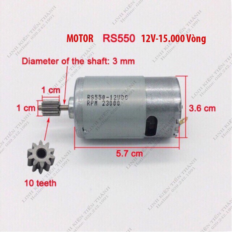 Motor Rs550 -12v.15.000 Vòng Có Quạt Gió Tản Nhiệt