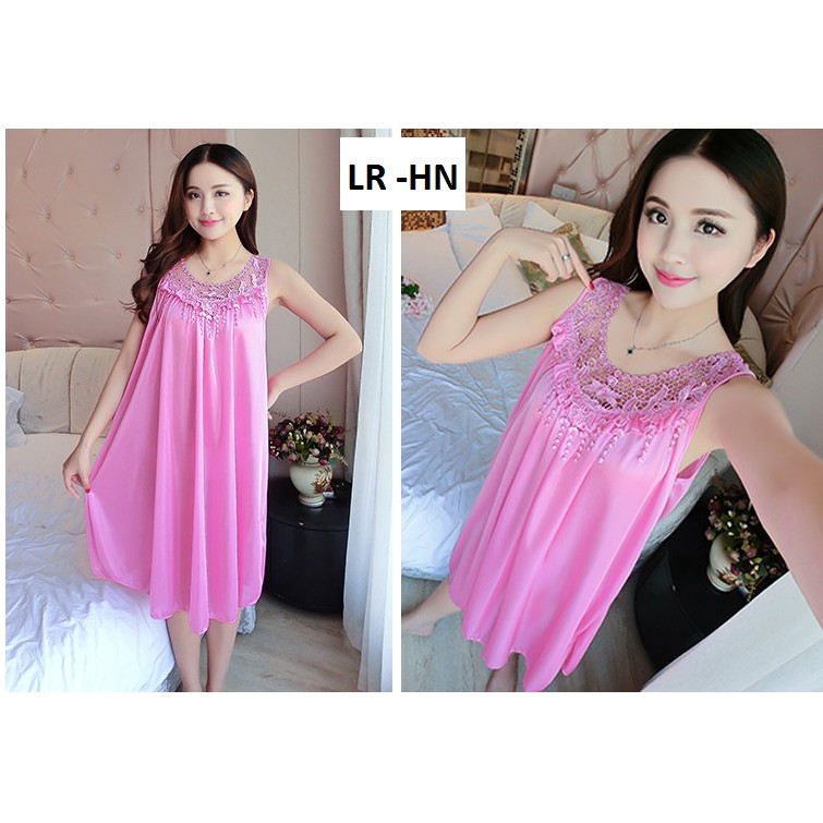 Bộ đồ ngủ phi lụa 2 dây mềm mại viền ren cổ cầu kì tinh tế kiêu sa free size dưới 75kg ( SÁT NÁCH)