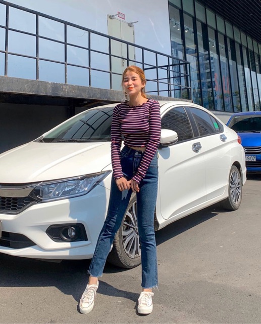 Áo tay dài sọc hồng