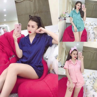 Bộ ngủ đùi nữ chất liệu lụa satin cao cấp thiết kế phối viền bèo trẻ trung