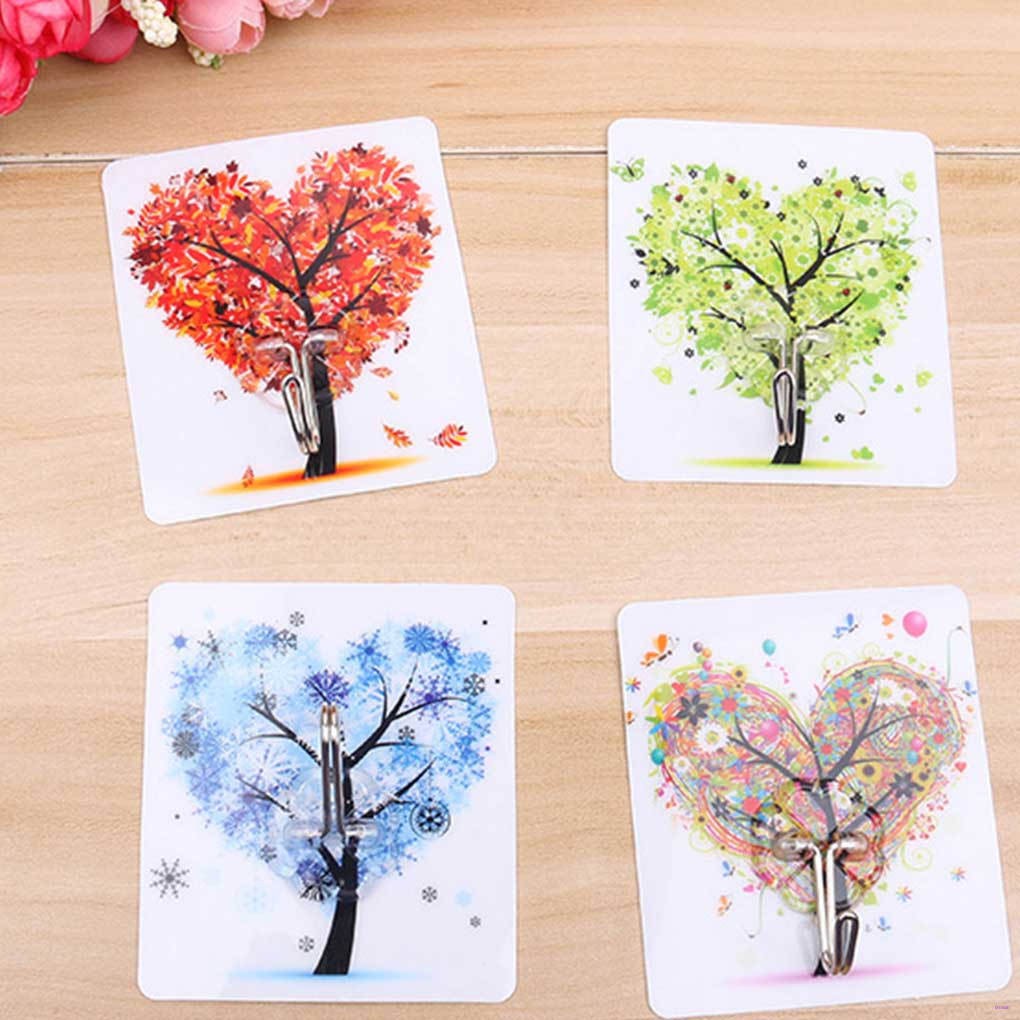 Móc treo mũ nón áo choàng khăn lau túi xách chìa khóa dán tường nhà tắm/nhà bếp in họa tiết màu sắc ngẫu nhiên