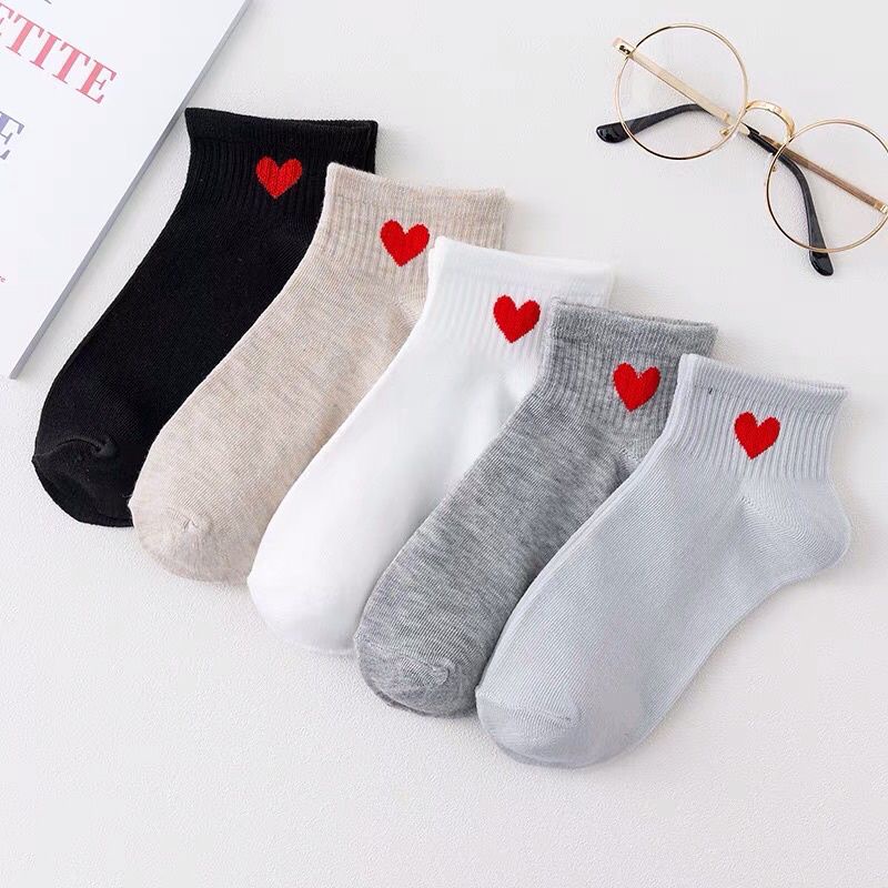Tất Vớ Nữ Cổ Ngắn In Hình Trái Tim Nhiều Màu Phong Cách Hàn Quốc Cho Nữ