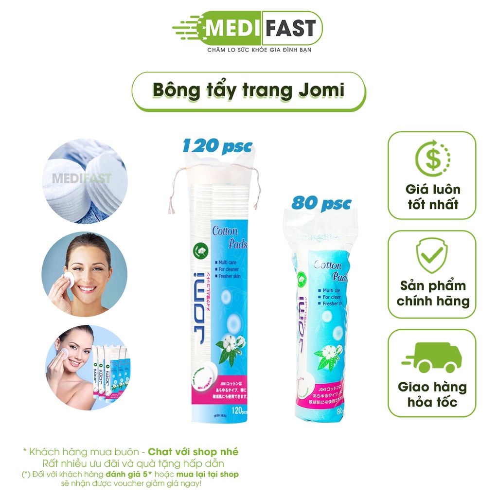 Bông Tẩy Trang Jomi - Bông tẩy trang Nhật Bản - Cotton - tẩy sạch bụi bẩn, bã nhờn, lớp trang điểm siêu mịn