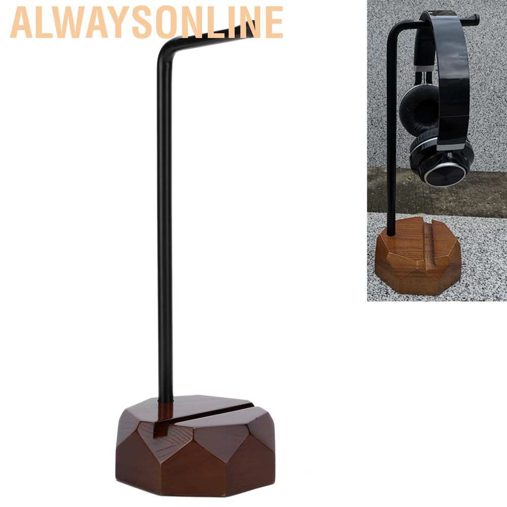 Alwaysonline Wooden Headphone Holder Earphone Headset Stand Hanger Frame Computer Desk Equipment