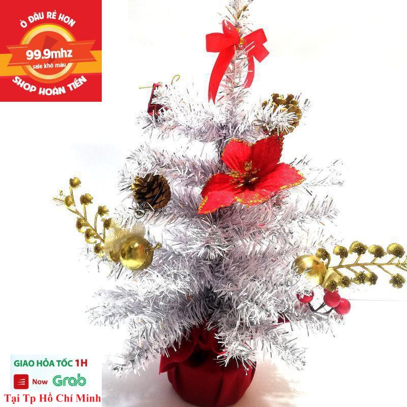 Cây Thông Noel Để Bàn 40Cm Màu Trắng Đế Nhựa Bọc Vải Đỏ