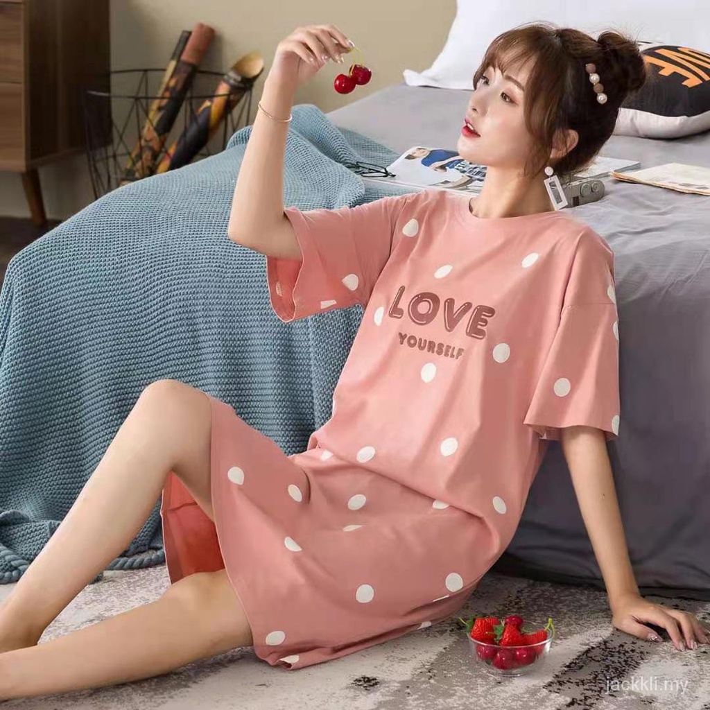 đồ ngủ Cotton Tay Ngắn Dáng Rộng Cỡ Lớn In Hoạt Hình Kiểu Hàn Quốc Dễ Thương Thời Trang Mùa Hè Cho Nữ