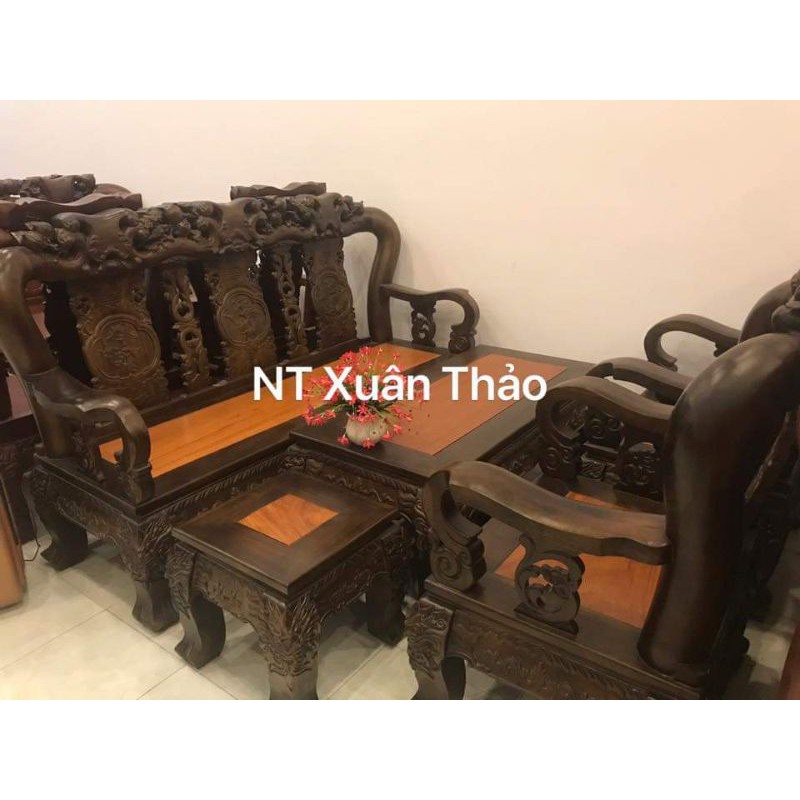 Bộ bàn ghế gỗ tràm bông vàng tay 12 gồm 6 món trang trí phòng khách ( ẢNH THẬT 100% )