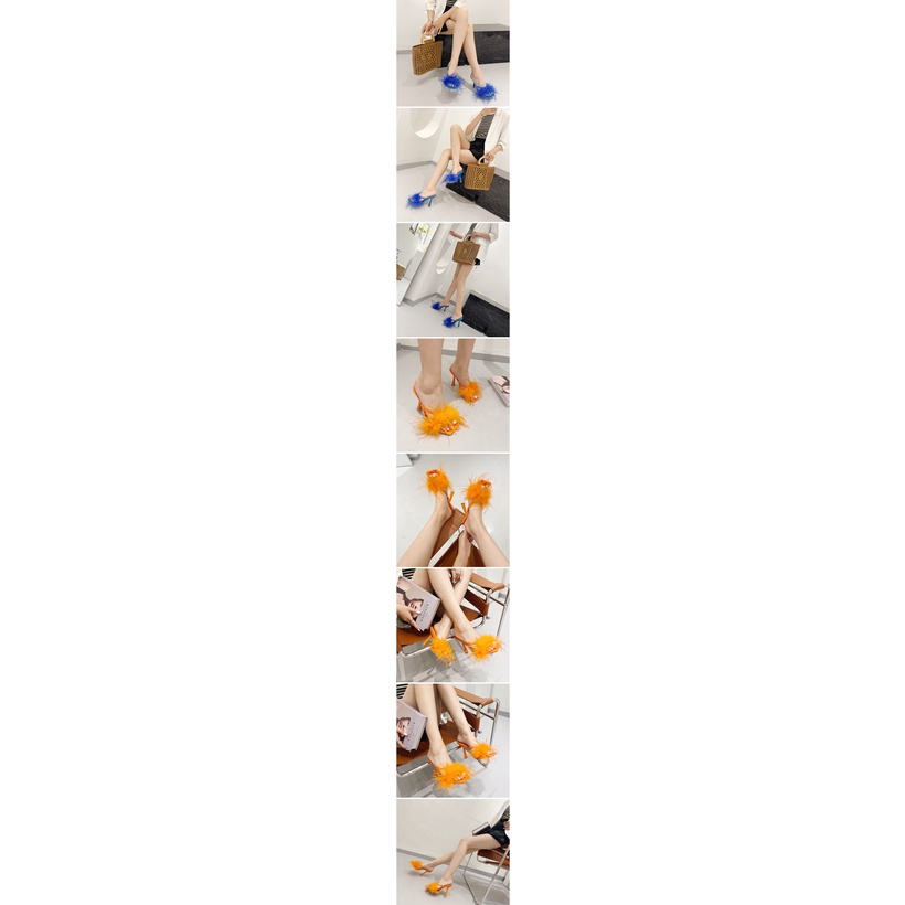 Giày Cao Gót 3.94 Inch Đính Lông Vũ Nhiều Màu Sắc Thời Trang Cho Nữ Size 35-41