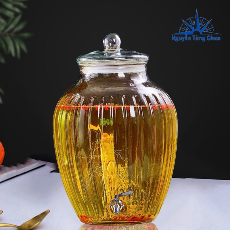 Bình Ngâm Rượu Thủy Tinh bí Sọc .15 Lít Không Van & có van