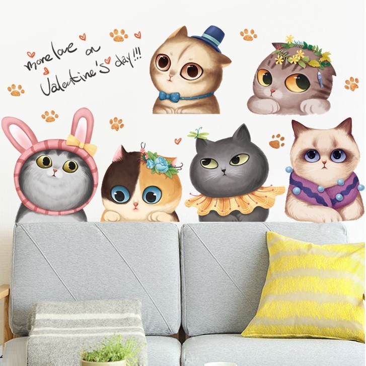 Decal dán tường Mèo Valentine