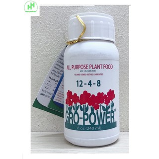 Phân Bón Cao Cấp Nhập Khẩu Từ Mỹ NPK GRO POWER 12-4-8 HL, Thể Tích: 240ml